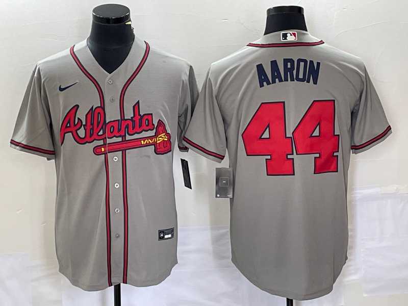 Mens Atlanta Braves #44 Hank Aaron Grey Stitched Cool Base Nike Jersey->atlanta braves->MLB Jersey